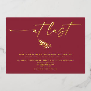 Simply Elegant Burgundy Wedding Calligraphy Photo Foil Invitation