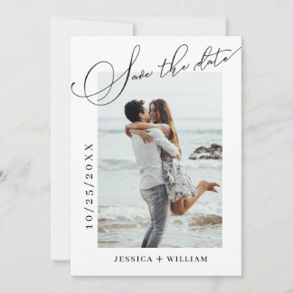 Simply Elegant Calligraphy Wedding Photo Save The Date