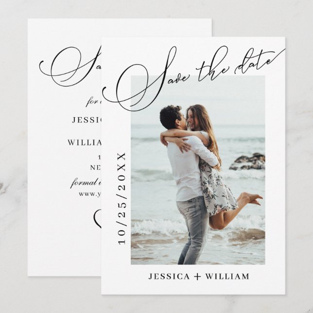 Simply Elegant Calligraphy Wedding Photo  Save The Date (Front/Back)