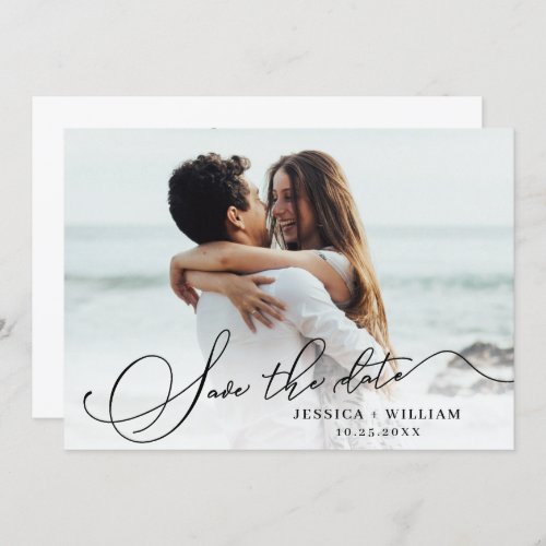 Simply Elegant Calligraphy Wedding Photo Save The Date
