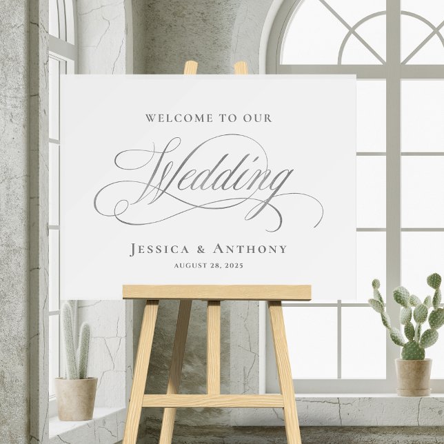 Simply Elegant Calligraphy Wedding Welcome Sign (Beautiful calligraphy wedding welcome sign to personalize with the couple's names and wedding date.
)