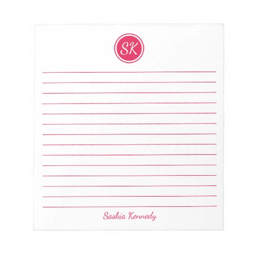 Simply Elegant Cherry Red Lined Monogram Name Notepad