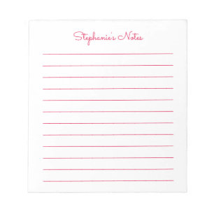 Simply Elegant Cherry Red Lined Personalized Notepad