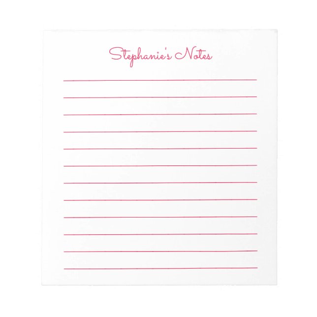 Simply Elegant Cherry Red Lined Personalized Notepad (Front)