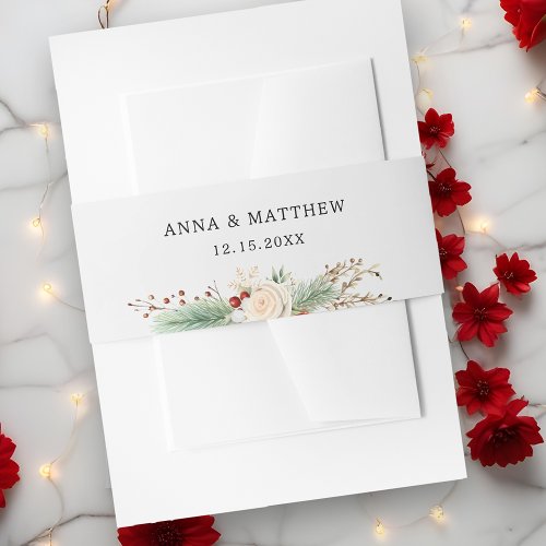 Simply Elegant Christmas Floral  Invitation Belly Band