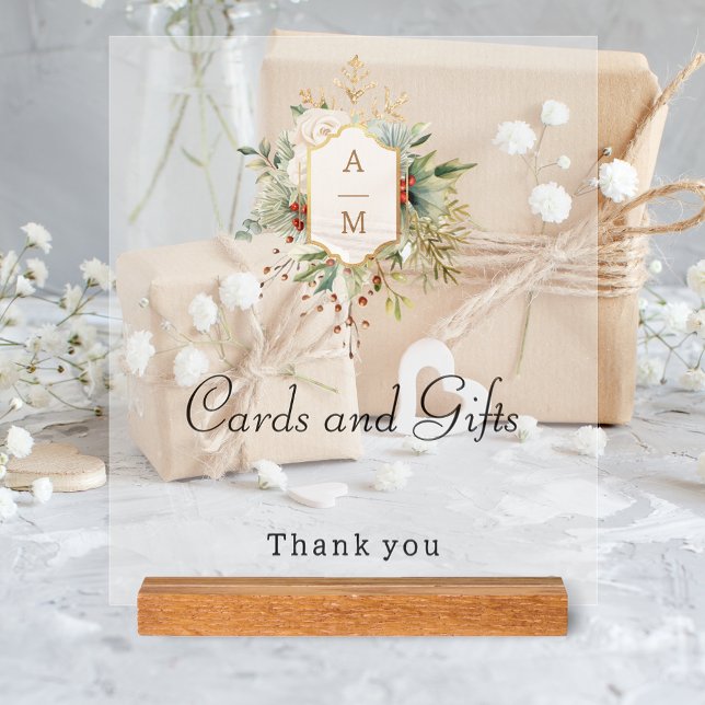 Simply Elegant Christmas Floral Monogram Acrylic Sign (Creator Uploaded)