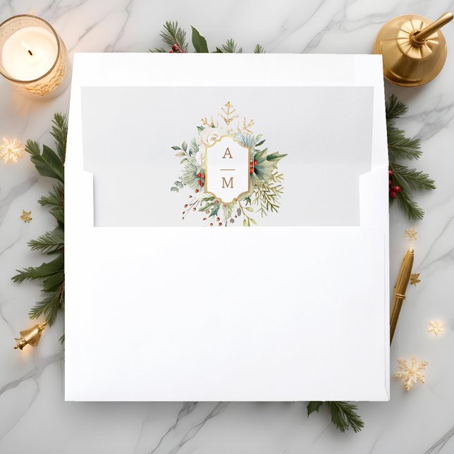 Simply Elegant Christmas Floral Monogram Envelope Liner (Creator Uploaded)