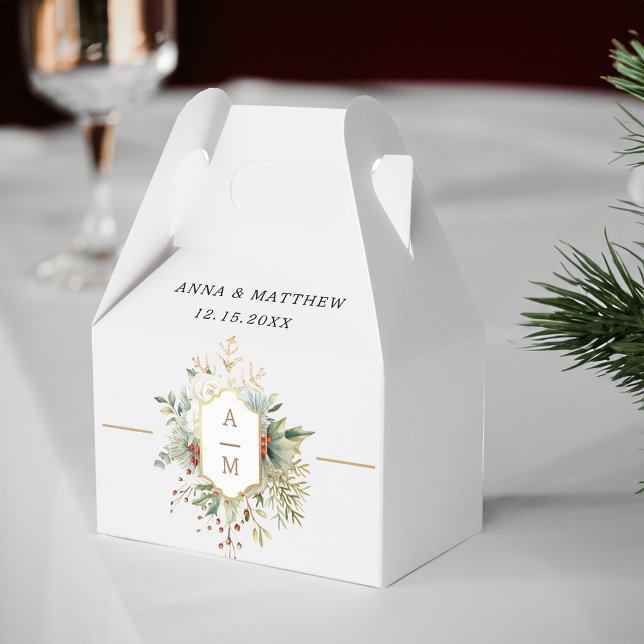 Simply Elegant Christmas Floral Monogram Favor Boxes (Creator Uploaded)