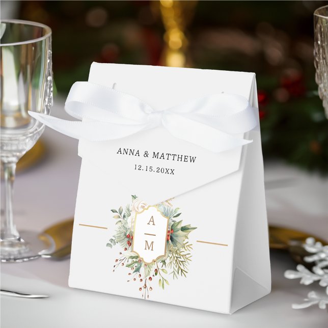 Simply Elegant Christmas Floral Monogram Favor Boxes (Creator Uploaded)