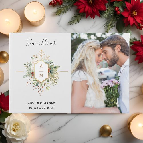 Simply Elegant Christmas Floral Monogram Guest Book