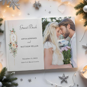 Simply Elegant Christmas Floral Monogram Guest Book