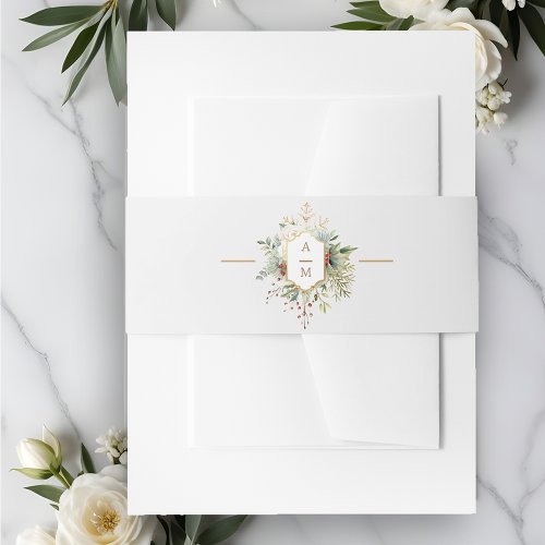 Simply Elegant Christmas Floral Monogram Invitation Belly Band