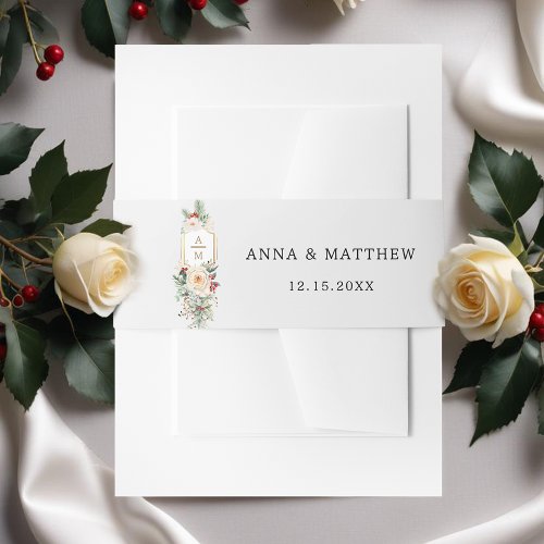 Simply Elegant Christmas Floral Monogram Invitation Belly Band