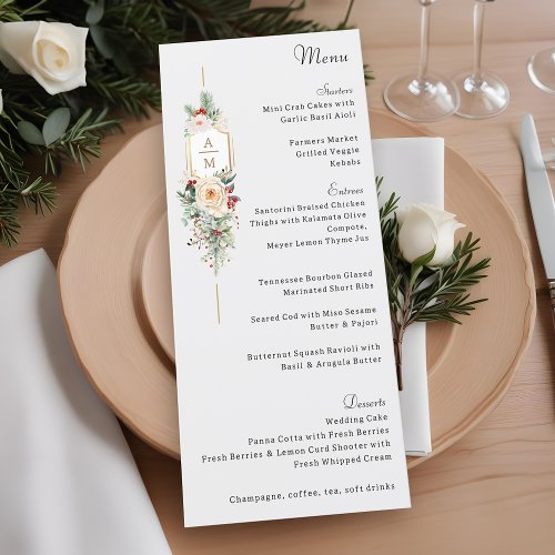 Simply Elegant Christmas Floral Monogram Menu