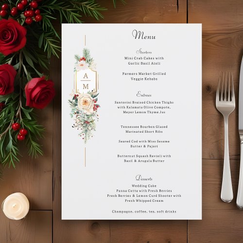 Simply Elegant Christmas Floral Monogram Menu