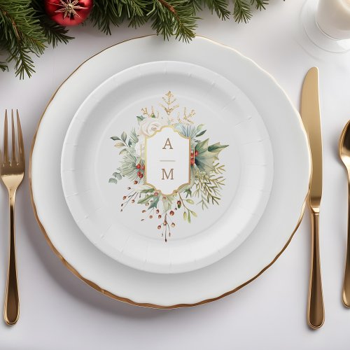 Simply Elegant Christmas Floral Monogram Paper Plates