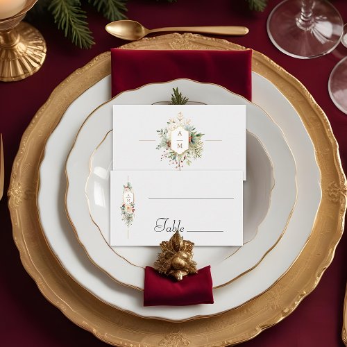 Simply Elegant Christmas Floral Monogram Place Card