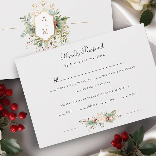 Simply Elegant Christmas Floral Monogram RSVP