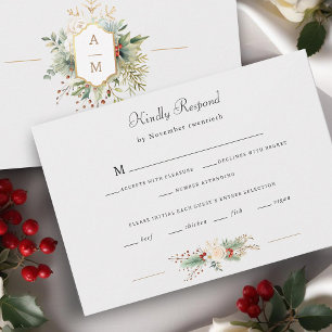Simply Elegant Christmas Floral Monogram RSVP Card