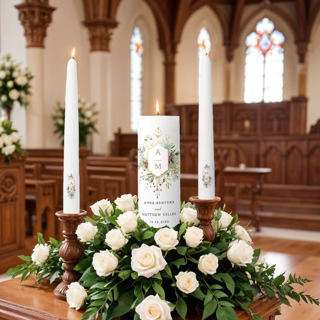 Simply Elegant Christmas Floral Monogram Unity Candle Set (Creator Uploaded)