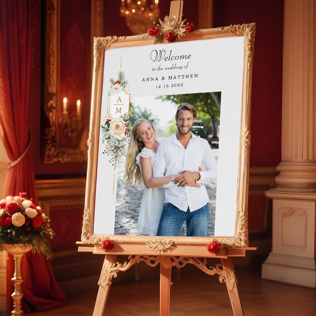 Simply Elegant Christmas Floral Monogram Welcome Foam Board (Creator Uploaded)