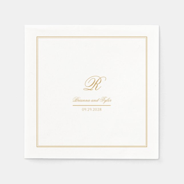 Simply Elegant Classic Gold Monogram Wedding Napkins (Front)
