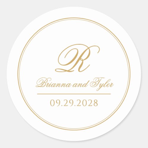 Simply Elegant Classic Gold Wedding Monogram Classic Round Sticker