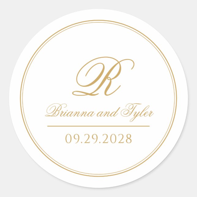 Simply Elegant Classic Gold Wedding Monogram Round Sticker (Front)