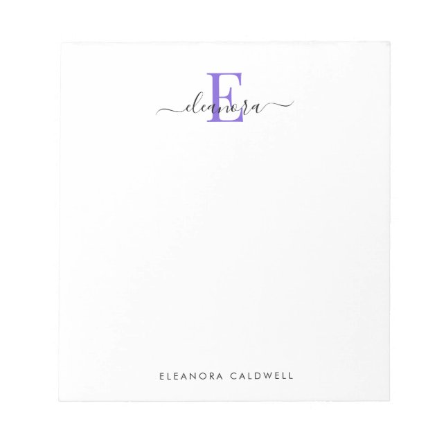 Simply Elegant Classic Purple Monogram Notepad (Front)