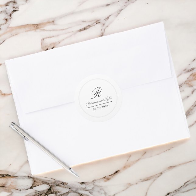 Simply Elegant Classic Wedding Monogram Classic Classic Round Sticker (Creator Uploaded)