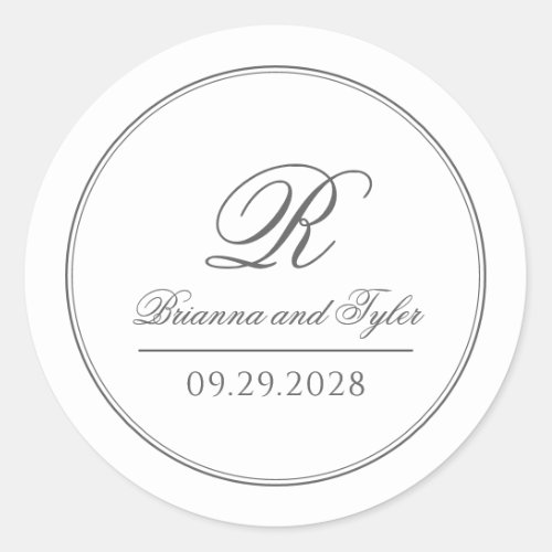 Simply Elegant Classic Wedding Monogram Classic Round Sticker