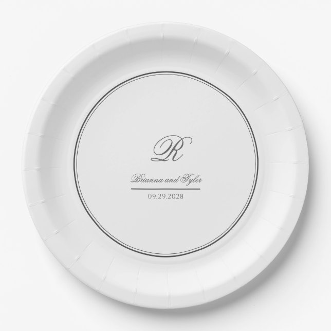 Simply Elegant Classic Wedding Monogram Paper Plates (Front)