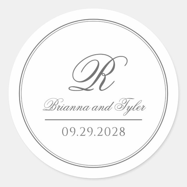 Simply Elegant Classic Wedding Monogram Round Sticker (Front)