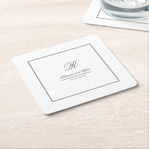 Simply Elegant Classic Wedding Monogram Square Paper Coaster