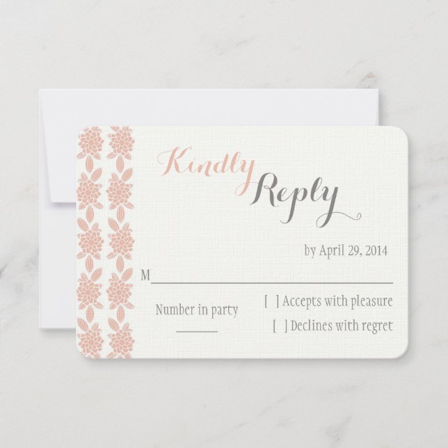 Simply Elegant Coral Wedding RSVP card (Front)