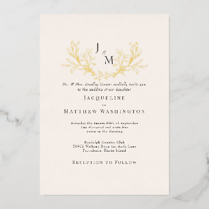 Simply Elegant Cream Foliage Wedding Gold Foil Invitation