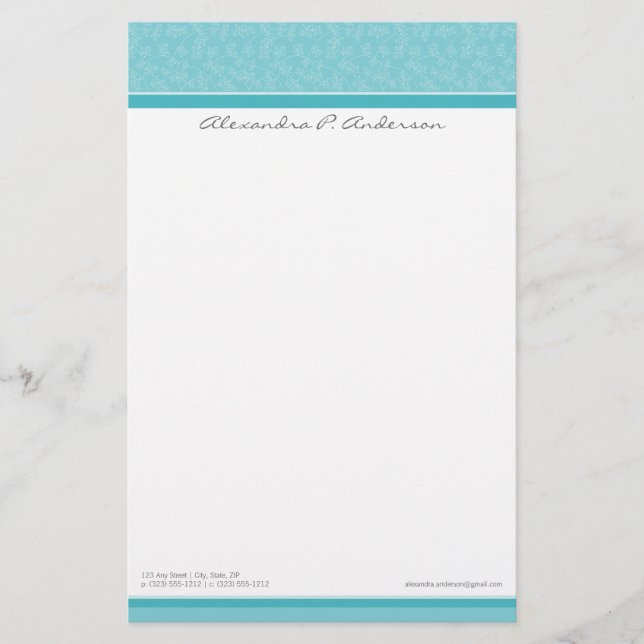 Simply Elegant Custom Designer Aqua Stationery (Front)