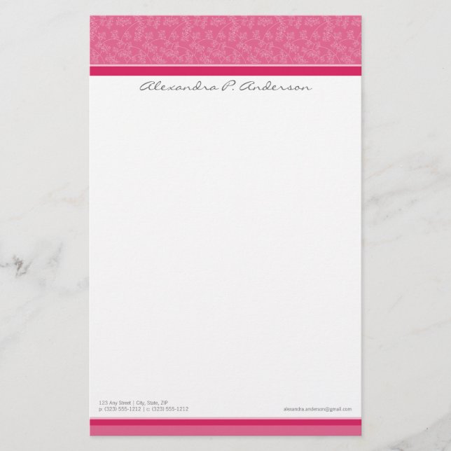 Simply Elegant Custom Designer Fuschia Stationery (Front)