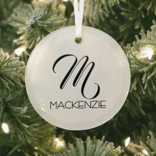 Simply Elegant Custom Monogram Personalized Name Glass Ornament