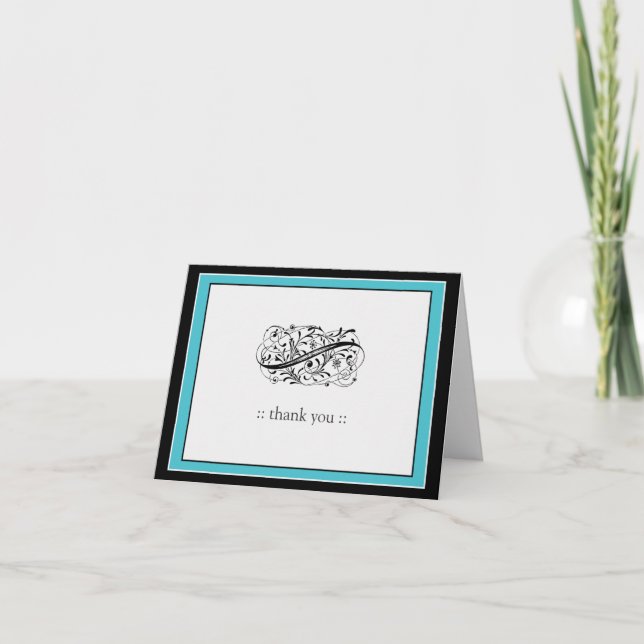 Simply Elegant Custom Thank You Card (aqua/black) (Front)