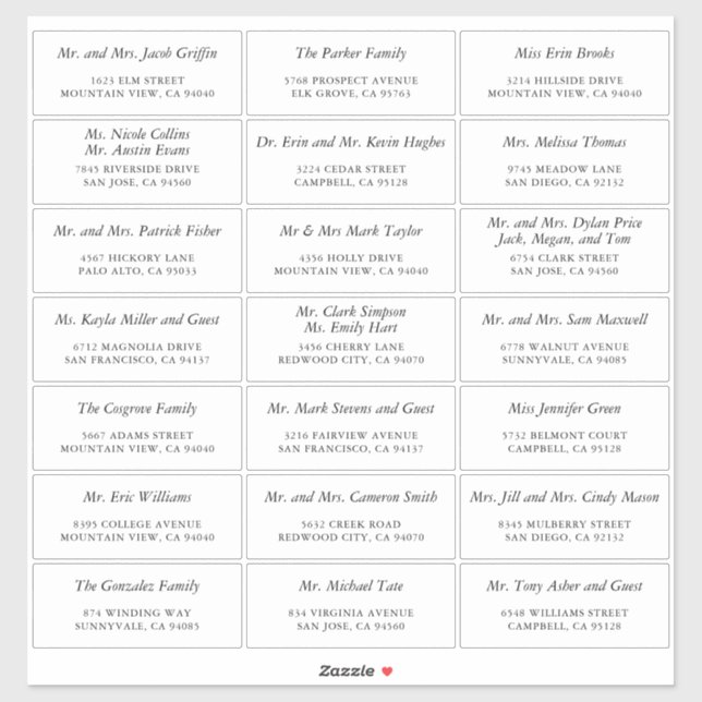 Simply Elegant Custom Wedding Guest Address Labels (Sheet)