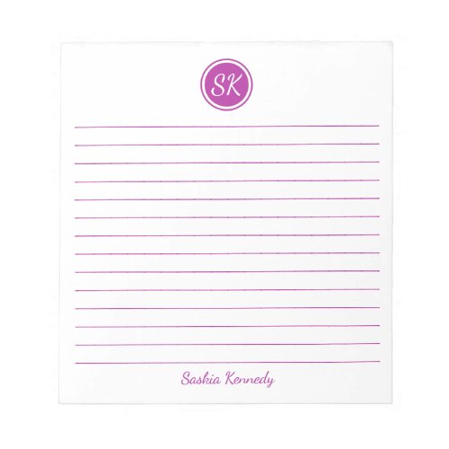 Simply Elegant Dark Pink Lined Monogram Name Notepad