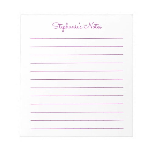Simply Elegant Dark Pink Lined Personalized Notepad