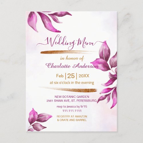Simply Elegant Eucalyptus Bridal  Shower Invitatio Postcard