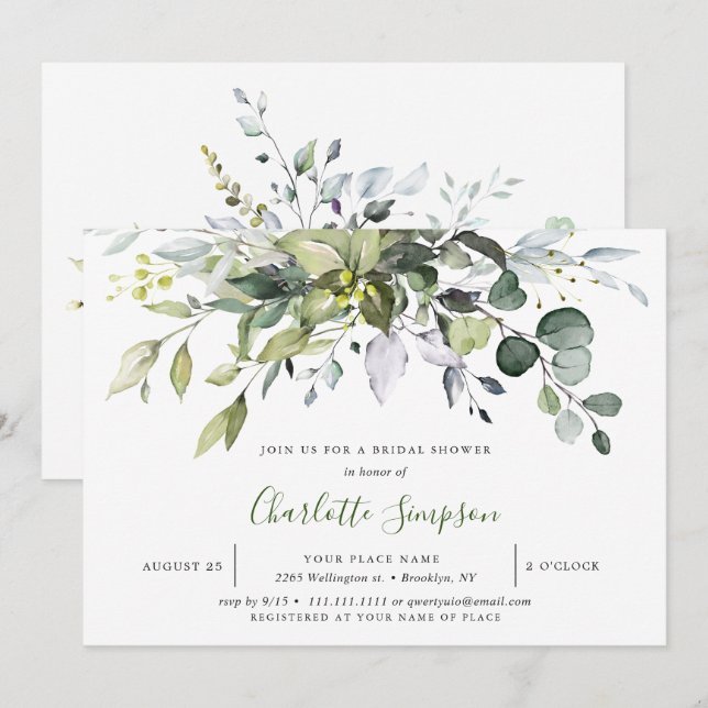 Simply Elegant Eucalyptus Bridal Shower Invitation (Front/Back)