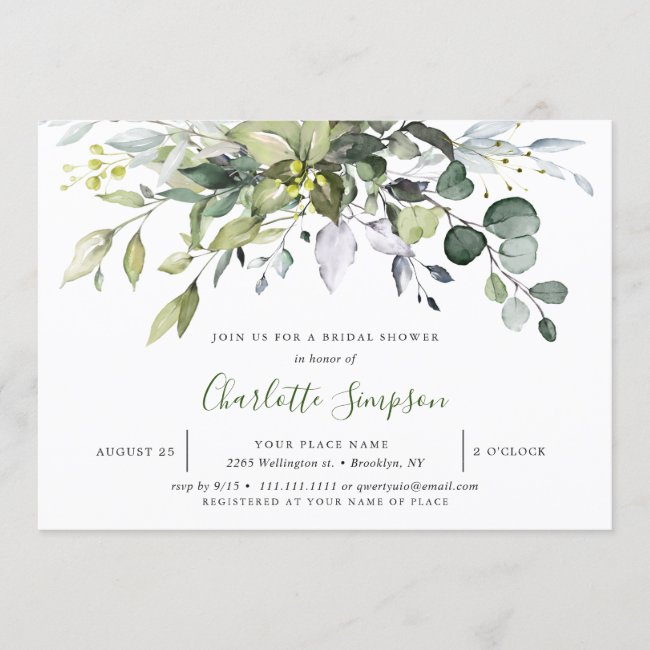 Simply Elegant Eucalyptus Bridal Shower Invitation