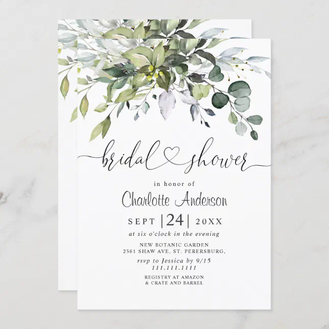 Simply Elegant Eucalyptus Bridal Shower Invitation Zazzle 0579