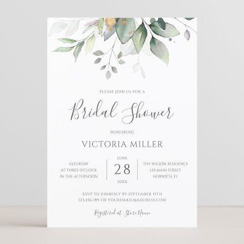Simply Elegant Eucalyptus Bridal Shower Invitation