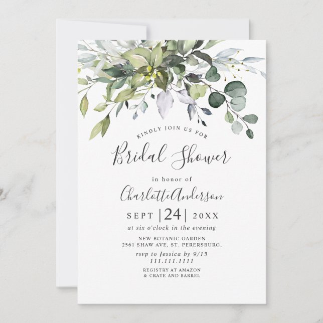 Simply Elegant Eucalyptus Bridal  Shower Invitation (Front)
