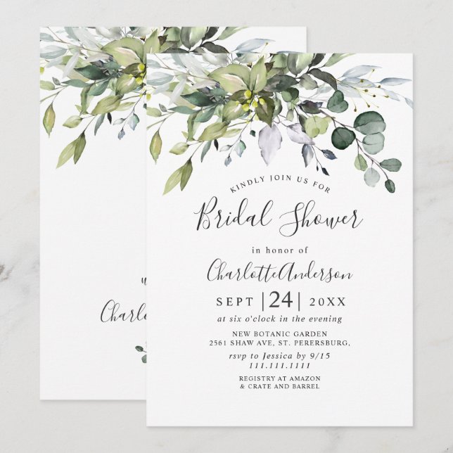 Simply Elegant Eucalyptus Bridal  Shower Invitation (Front/Back)